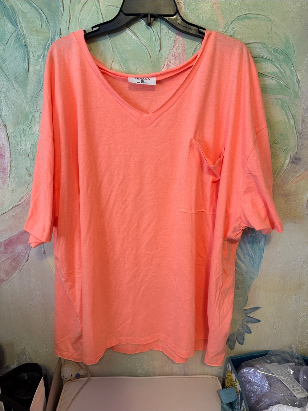 Zenana Outfitters Vibrant Coral V-Neck Pocket Tunic size 1X New! - Picture 2 of 7